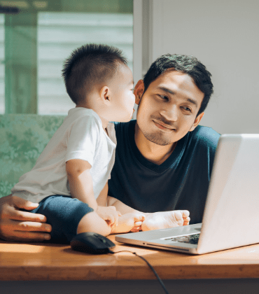 Dad and Son working from home